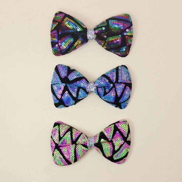 

3pcs Toddler Girls Sequins Bow Knot Decor Hair Clip, Multicolor
