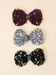 3入組小女童亮片蝴蝶結裝飾髮夾 - 黑色 - 查看 2