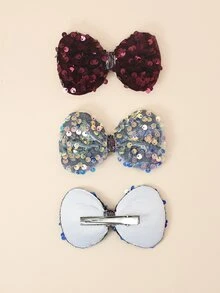 3入組小女童亮片蝴蝶結裝飾髮夾 - 黑色 - 查看 3