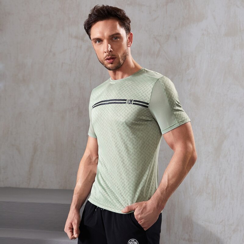 

Men Striped & Letter Graphic Sports Tee, Mint green
