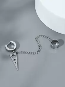 時尚流行1入組式男士鏤空地理裝飾耳環不銹鋼，適合珠寶禮物和時尚外觀 - 銀色 - 查看 2