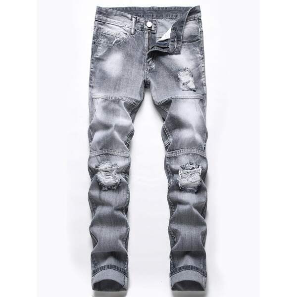 

Men Washed Ripped Jeans, Light grey