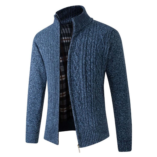 

Men Space Dye Zip Up Mock Neck Cardigan, Blue