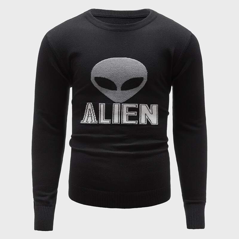 

Guys Letter & Alien Pattern Sweater, Black