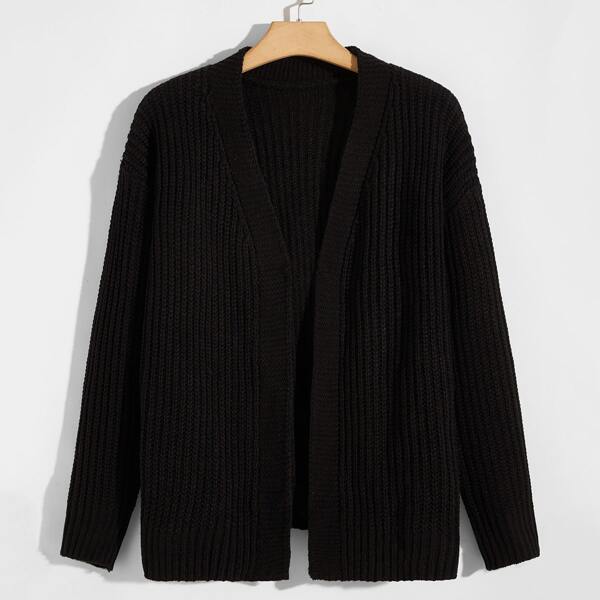

Men Solid Open Front Cardigan, Black