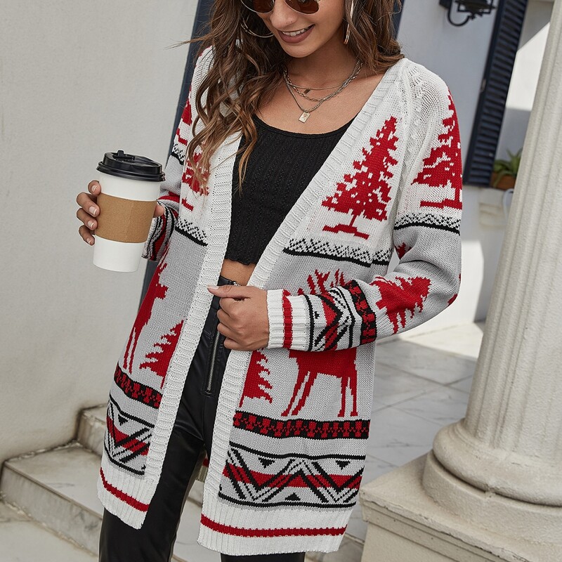 

Christmas Pattern Raglan Sleeve Cardigan, Multicolor