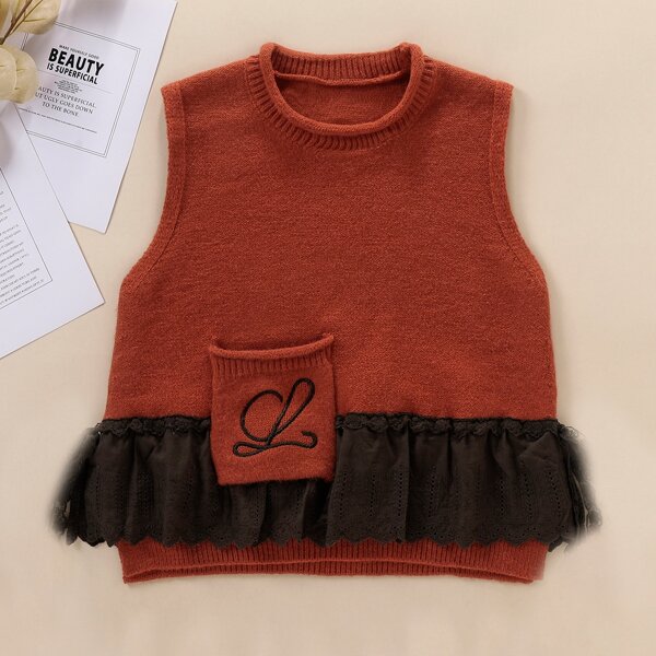 

Girls Colorblock Eyelet Embroidery Sweater Vest, Burnt orange