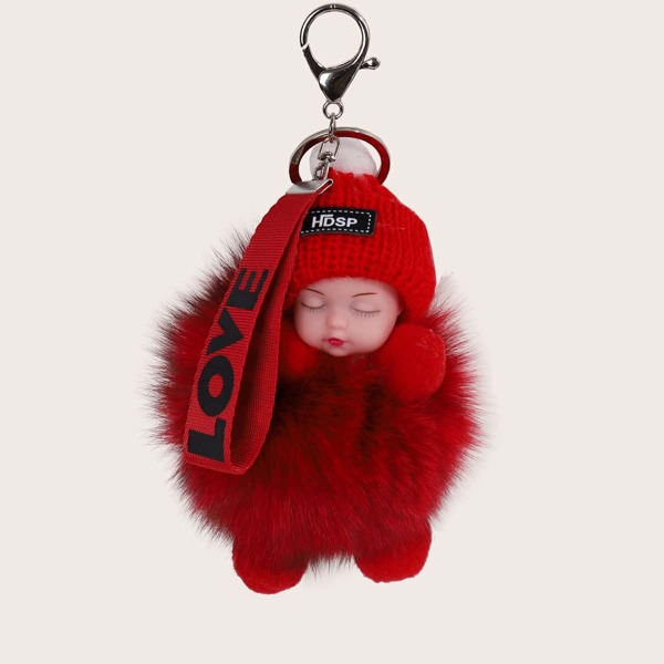 

Fluffy Doll Design Bag Charm, Red