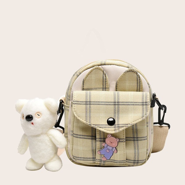 

Girls Cartoon Charm Plaid Crossbody Bag, Multicolor