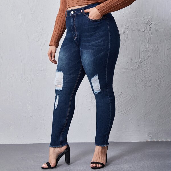

Plus Curvy High Waist Skinny Jeans, Dark wash