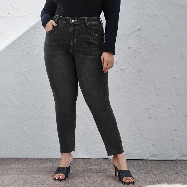

Plus Curvy High Waist Skinny Jeans, Dark grey