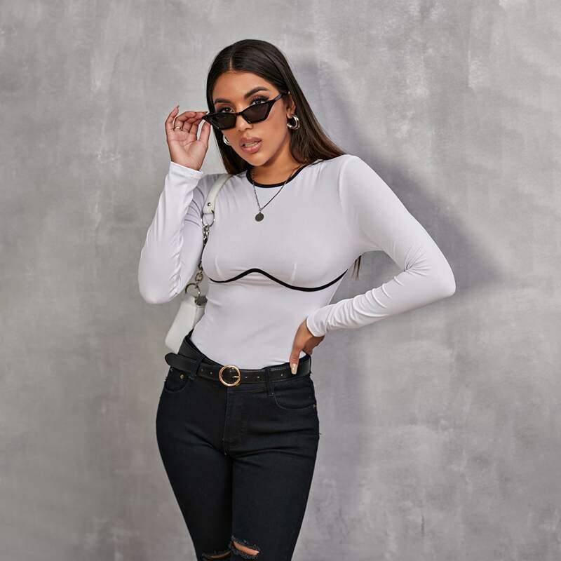 

Contrast Binding Slim Tee, White