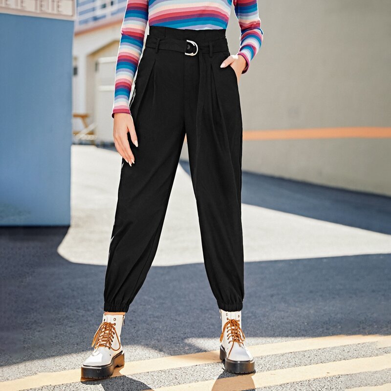

Fold Pleated Self Belted Sweatpants, Black