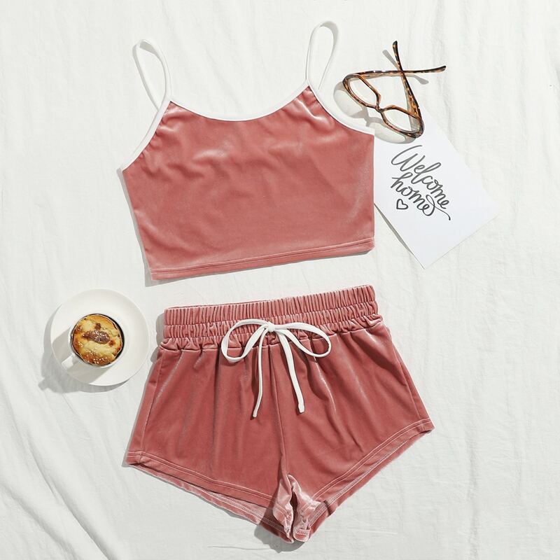 

Velvet Crop Cami & Shorts PJ Set, Dusty pink
