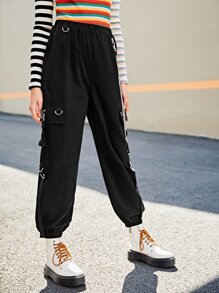 SHEIN Coolane Chain Detail Cargo Pants - Black - View 5