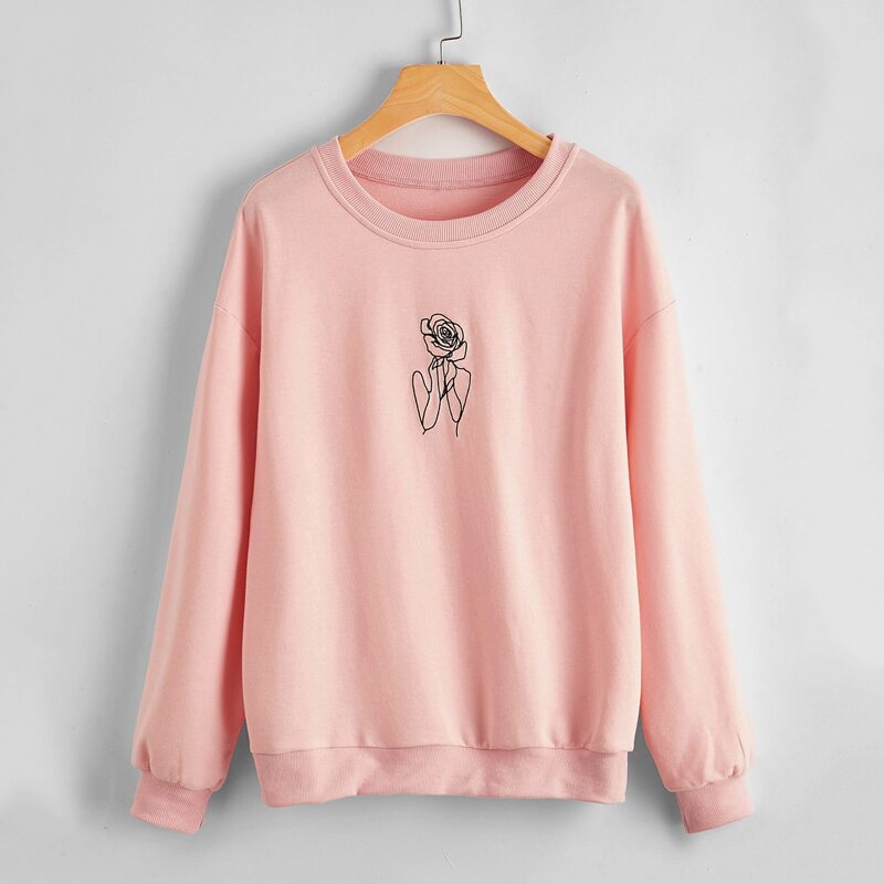 

Floral Print Drop Shoulder Sweatshirt, Coral pink