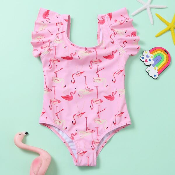 

Toddler Girls Flamingo Print Ruffle One Piece Swimsuit, Pink