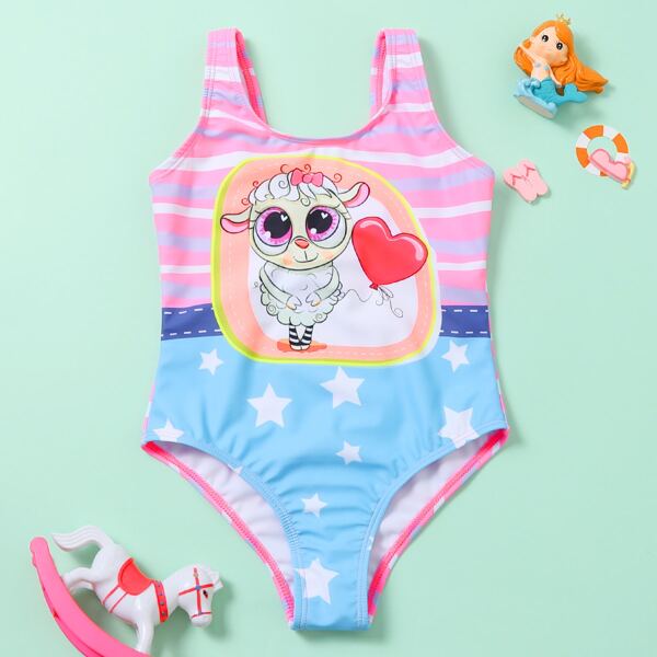

Toddler Girls Cartoon Graphic One Piece Swimsuit, Multicolor
