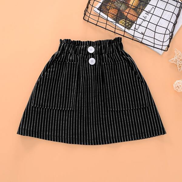

Toddler Girls Vertical Striped Slant Pocket Skirt, Black