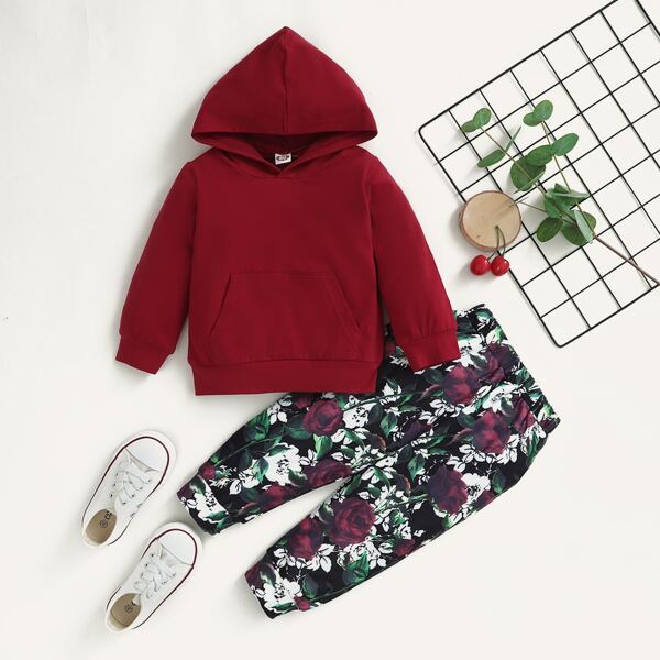 

Baby Girl Kangaroo Pocket Hoodie & Floral Sweatpants Set, Multicolor