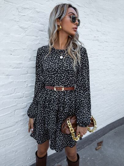 DitsyFloralPrintLayeredHemDressWithoutBelt - Best of SHEIN