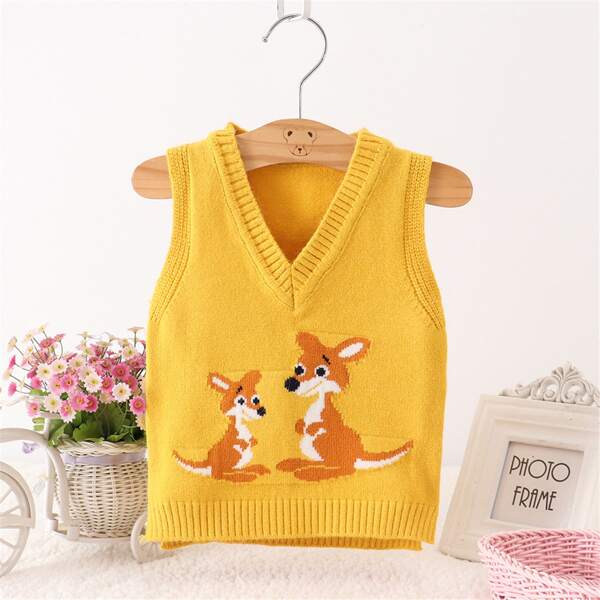 

Toddler Boys Cartoon Pattern Sweater Vest, Yellow