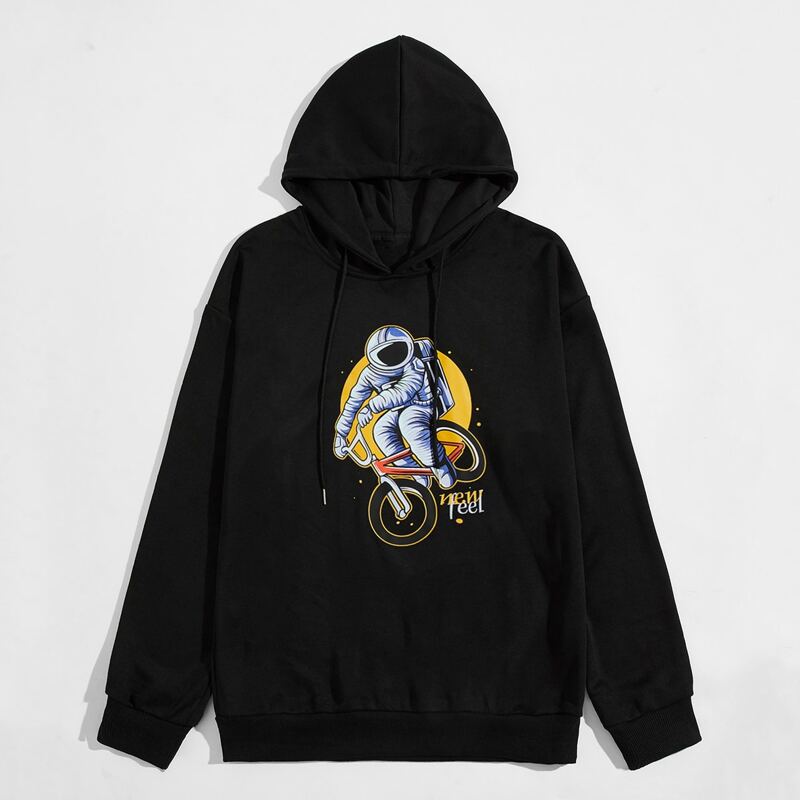 

Guys Astronaut Graphic Drawstring Hoodie, Black