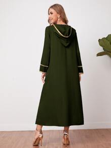 Al Najma Embroidery Detail Split Hem Djellaba - Army Green - View 2