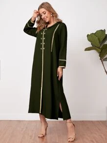 Al Najma Embroidery Detail Split Hem Djellaba - Army Green - View 4