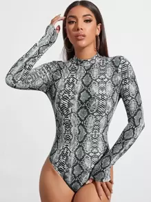 SHEIN Privé Body de cuello alzado con patrón de piel de serpiente - Multicolor - Ver 1