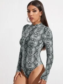 SHEIN Privé Body de cuello alzado con patrón de piel de serpiente - Multicolor - Ver 5