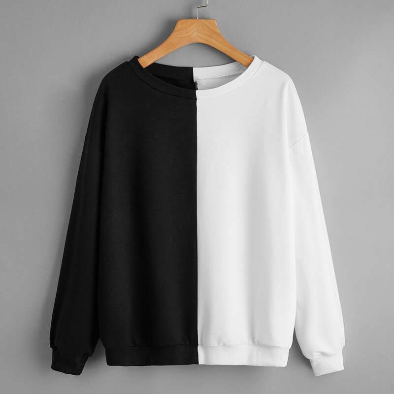 

Two Tone Drop Shoulder Sweatshirt, Black and white