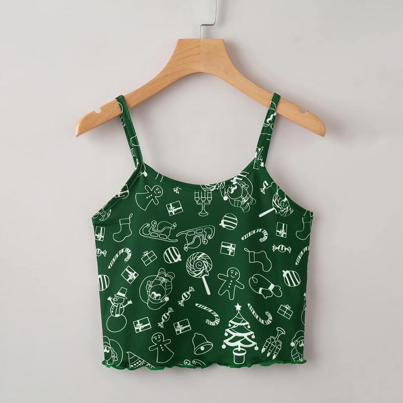 

Christmas Pattern Crop Cami Top, Green