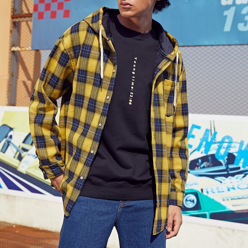 

Guys Plaid Button Through Hooded Overshirt, Multicolor