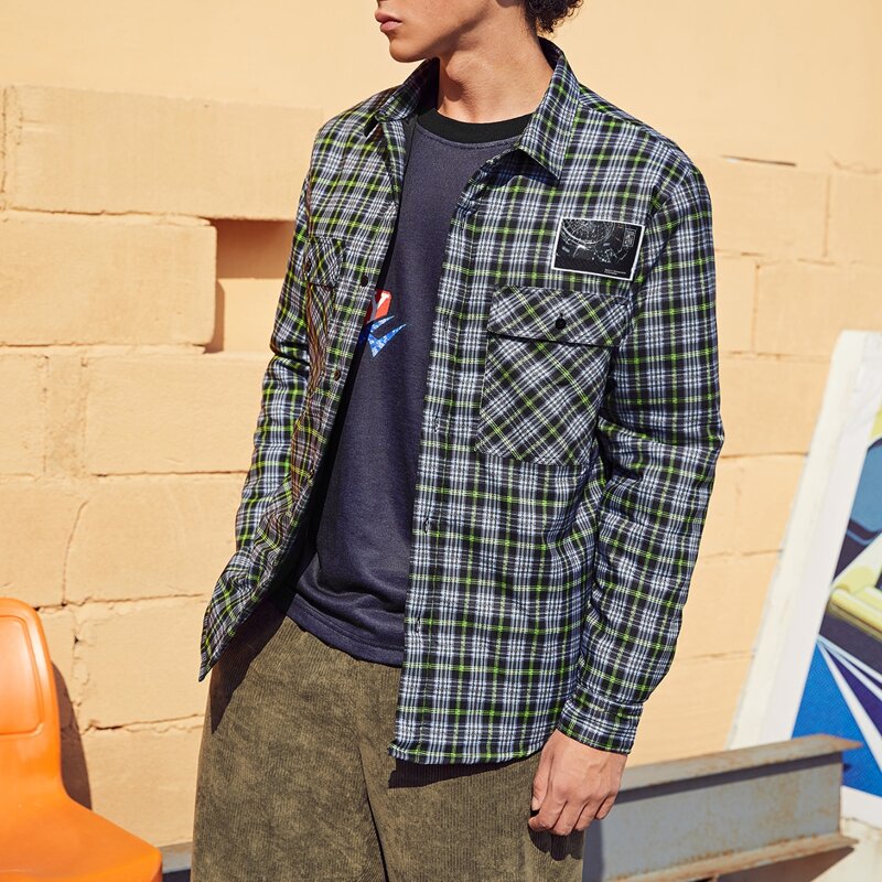 

Guys Plaid Patched Button Through Overshirt, Multicolor