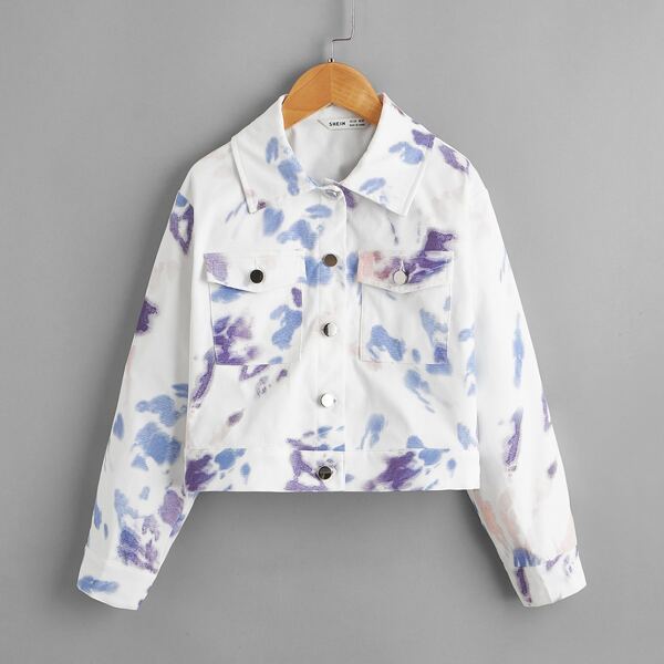 

Girls Tie Dye Button Front Jacket, White