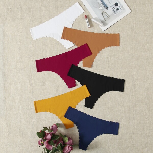 

6pack Rib Scalloped Trim Panty Set, Multicolor
