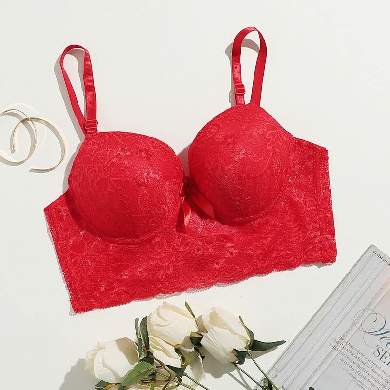 

Floral Lace Underwire Bra, Red