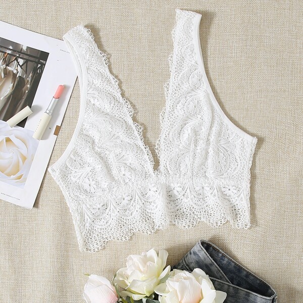 

Floral Lace Bralette, White