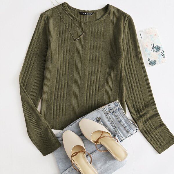 

Solid Rib-knit Tee, Army green