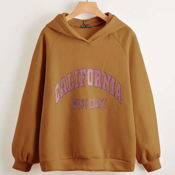 

Raglan Sleeve Letter Graphic Hoodie, Ginger