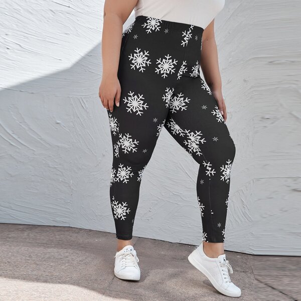 

Plus Snowflake Print Leggings, Black