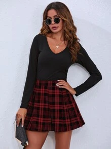 SHEIN Unity Boxy Pleated Tartan Skirt - Multicolor - View 4