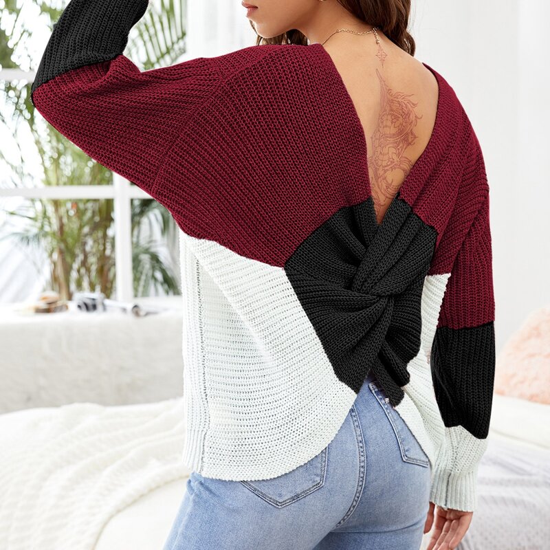 

Twist Back Color Block Sweater, Multicolor
