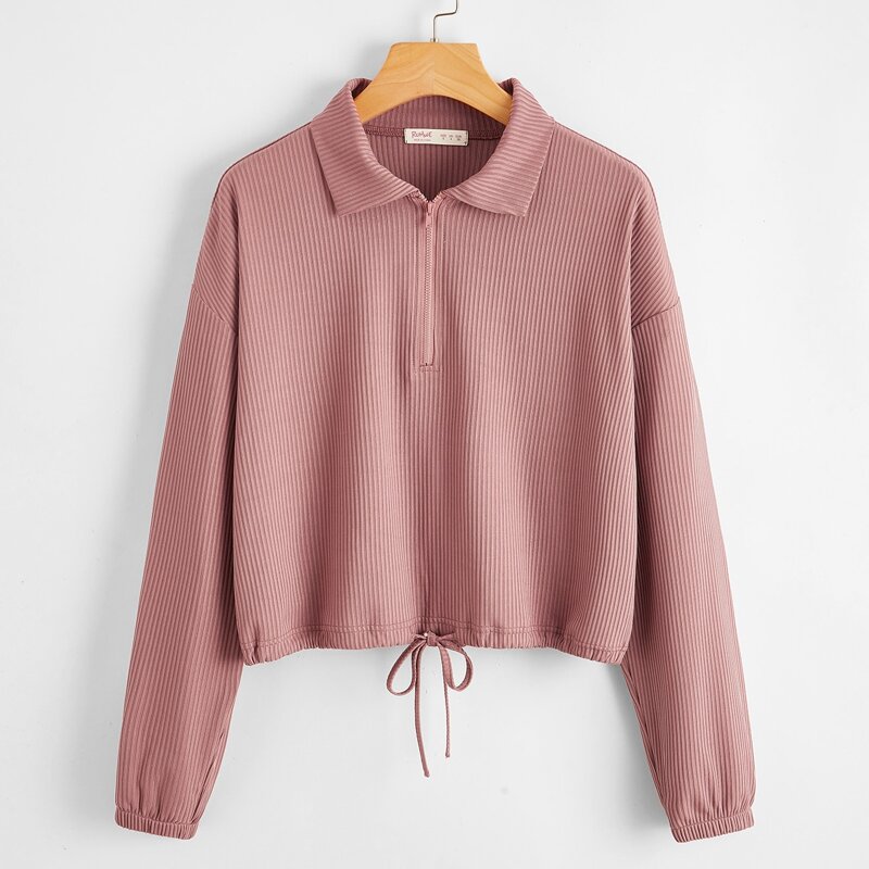 

Half Zip Rib Sweatshirt, Dusty pink