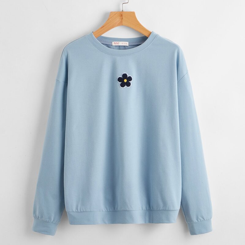 

Floral Front Drop Shoulder Sweatshirt, Dusty blue