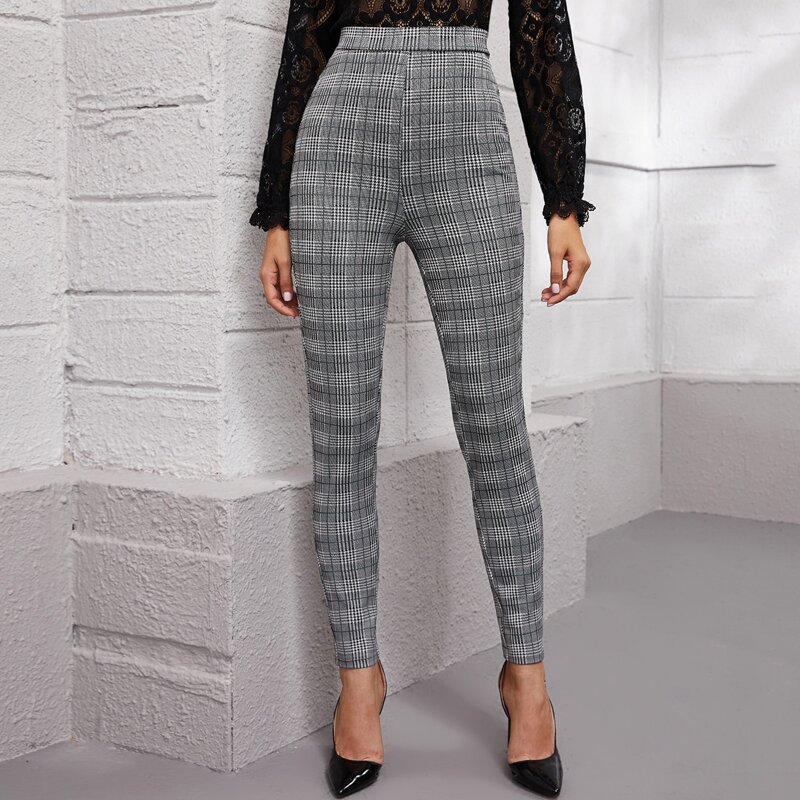 

Plaid Skinny Pants, Grey