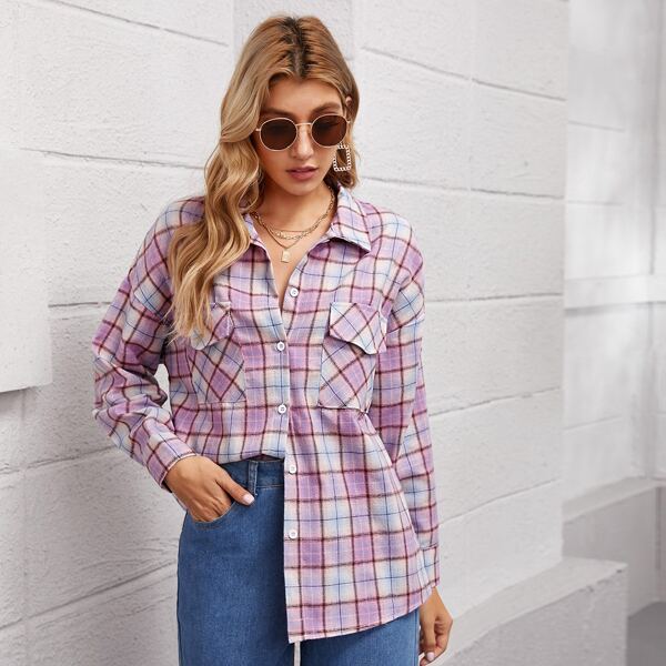 

Flap Pocket Tartan Blouse, Multicolor