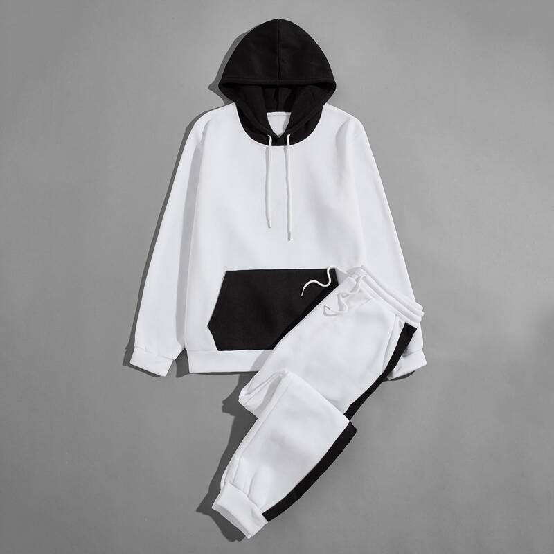 

Guys Colorblock Kangaroo Pocket Drawstring Hoodie & Sweatpants, White