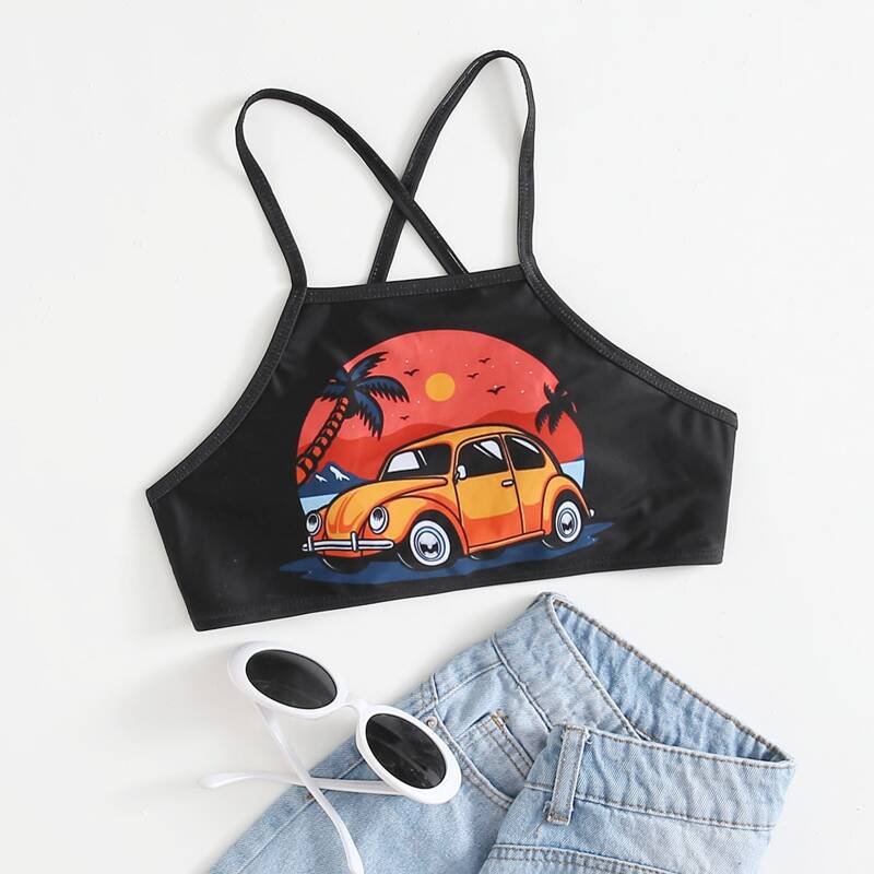 

Car Graphic Bikini Top, Black
